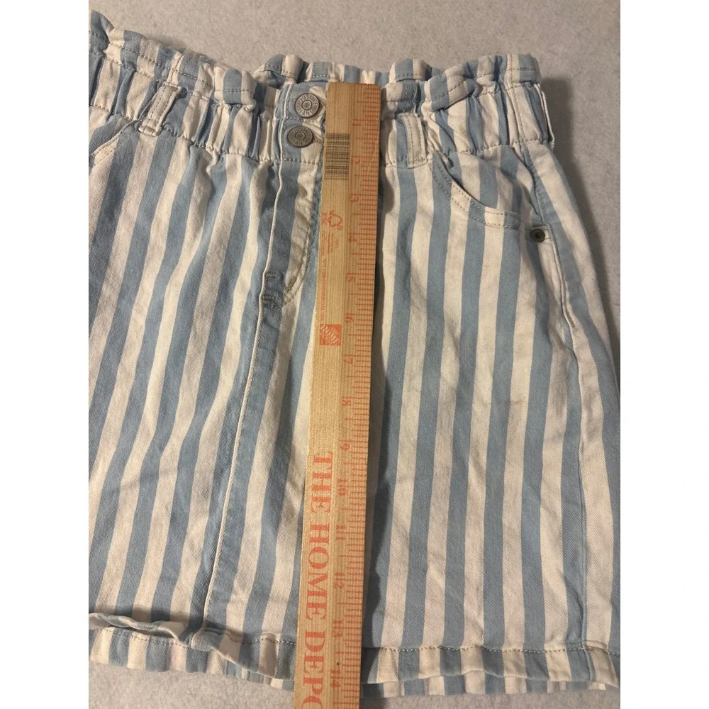 Justice Girls Blue White Striped Denim Paperbag Waist Skort Sz 14 Built-in Short